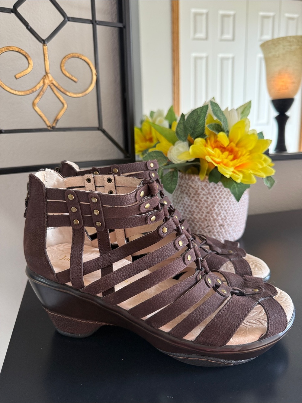 Jambu Sugar Brown Strappy Wedge Sandals